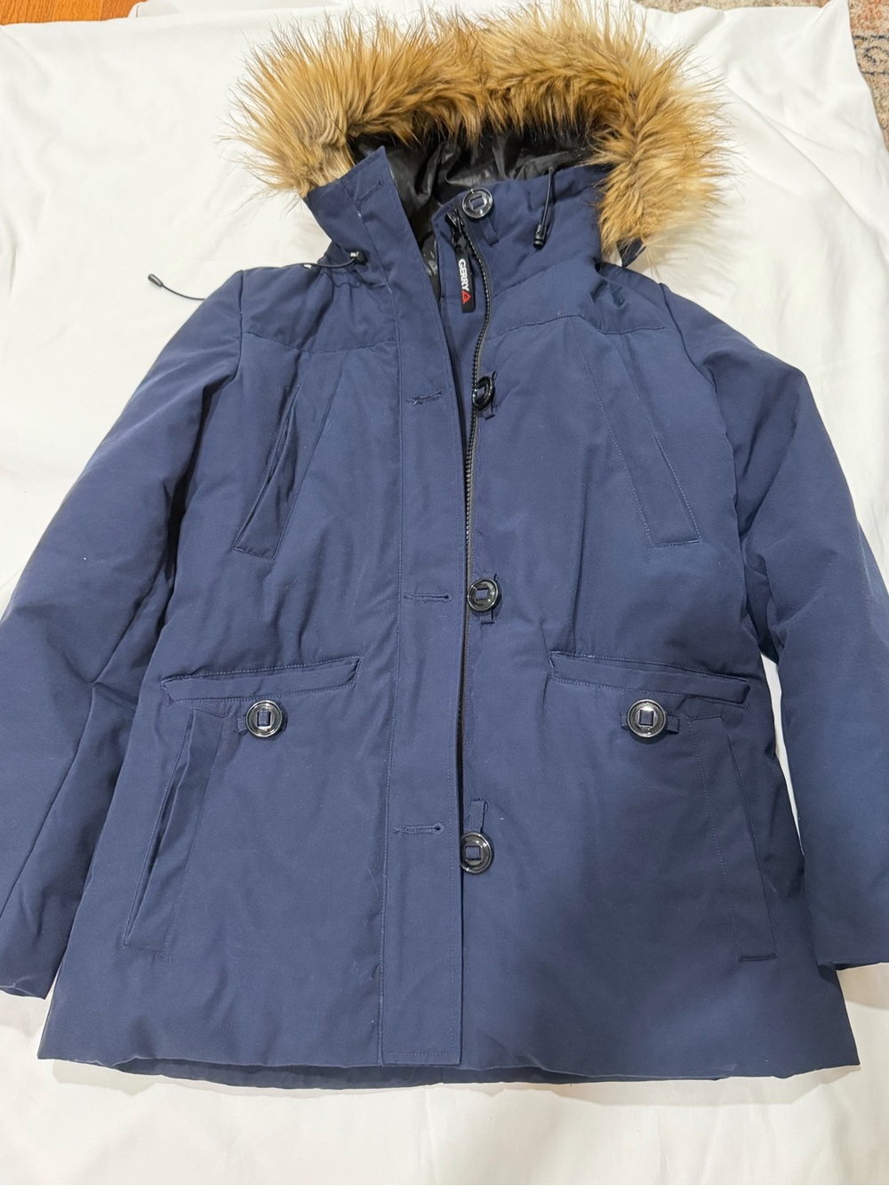 Navy Faux-Fur Trim Coat
